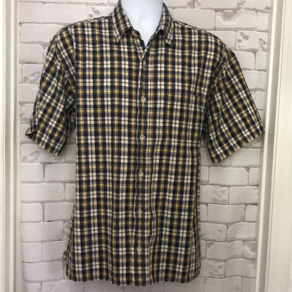 Men’s maize / blue / white plaid shirt - Picture 2 of 4